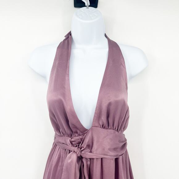 Susana Monaco Womens 100% Silk Y2K Plunge Halter Neck Mini Slip‎ Dress Size 2 - Picture 2 of 9